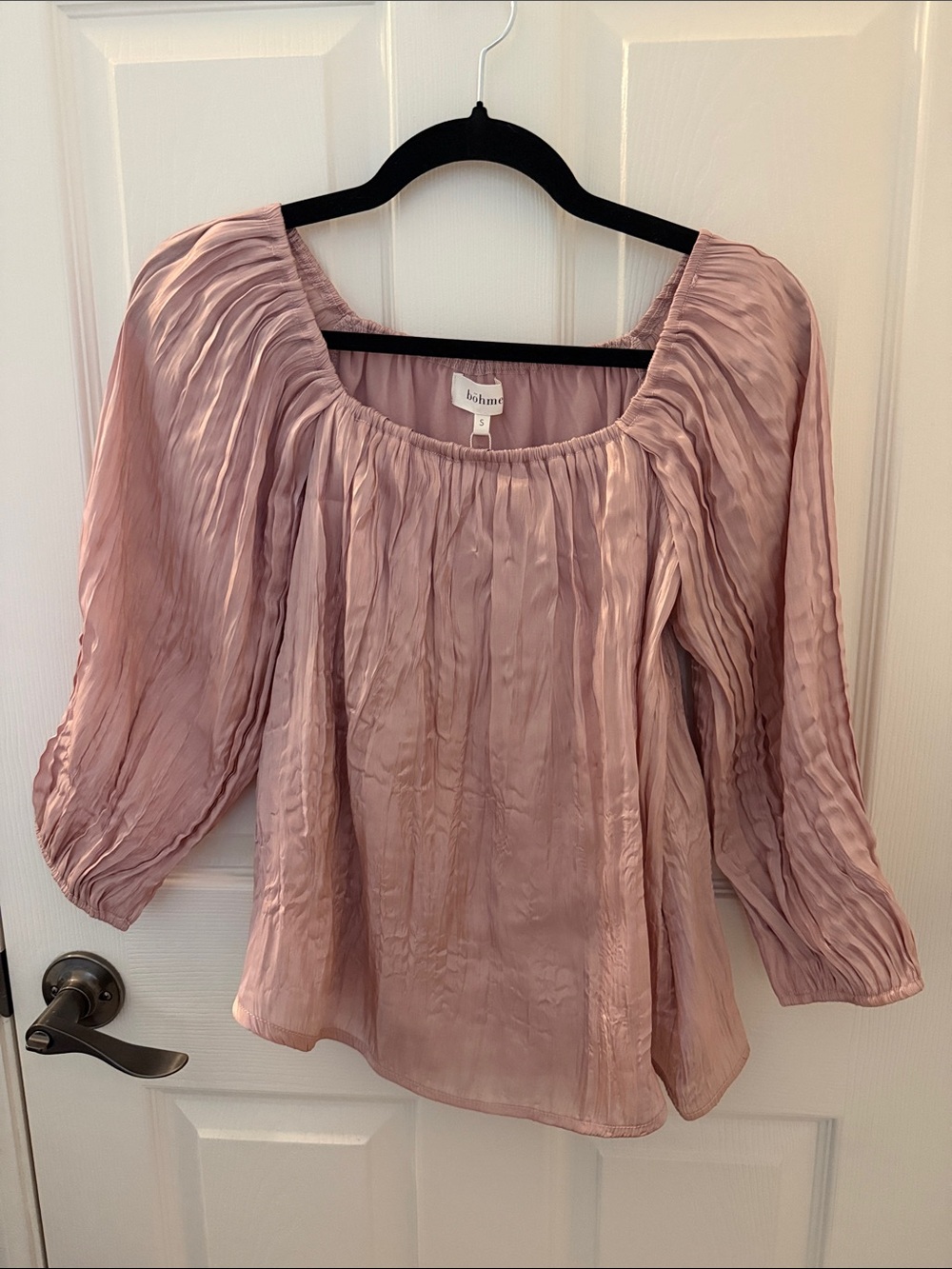 bohme Dusty Rose Pleated Square-Neck Blouse